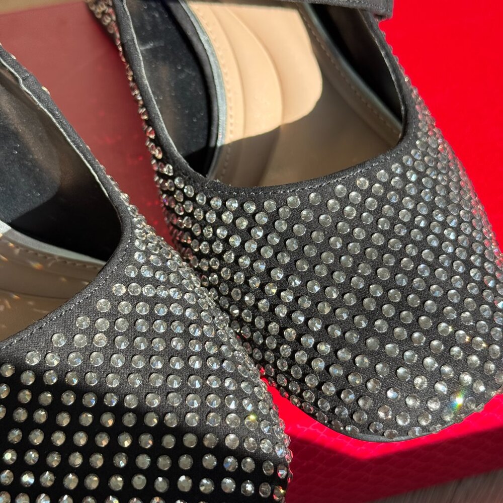 Embellished Black Mary Jane Pumps with Crystal Accents - Picture 6 of 13